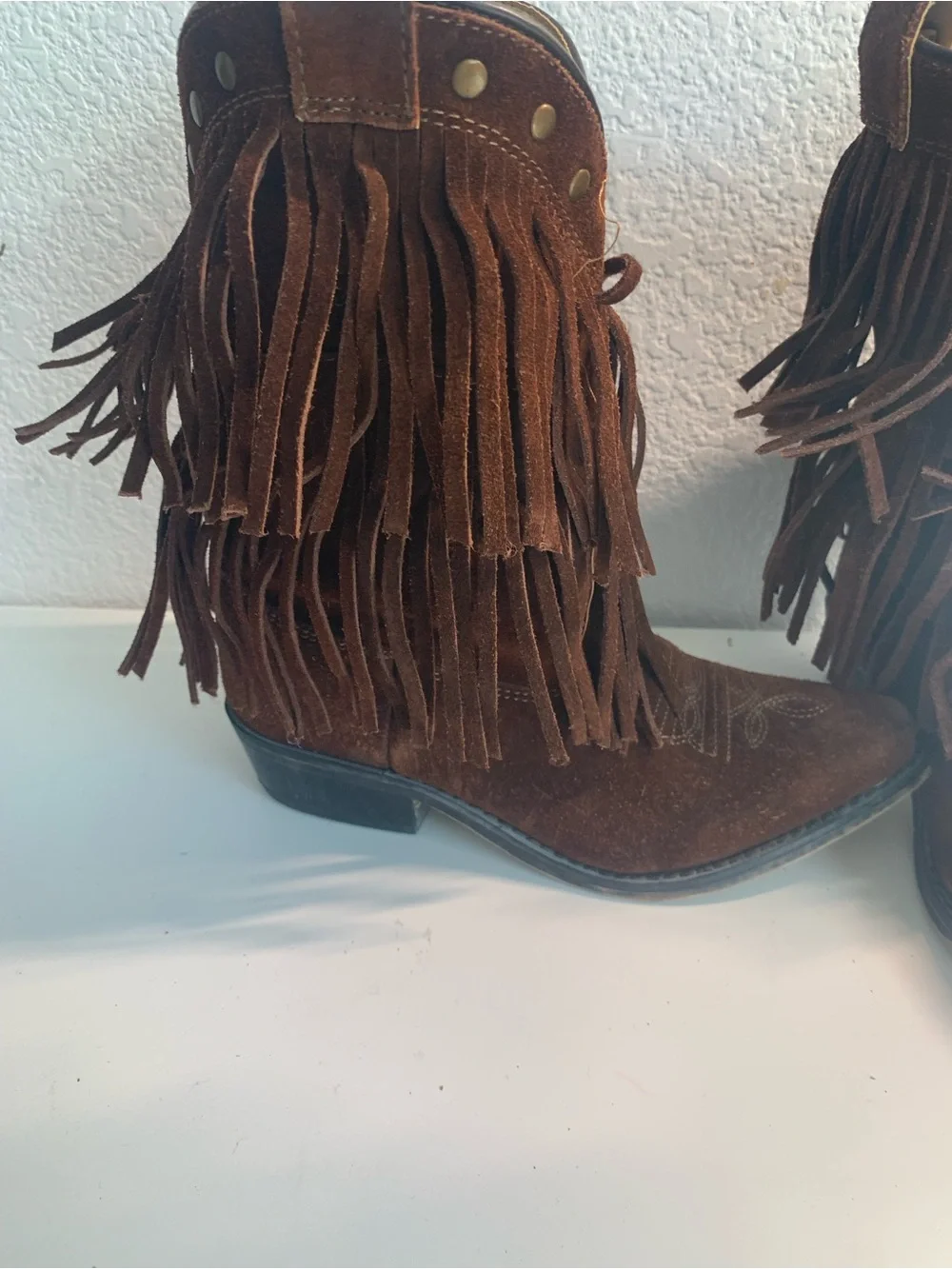 Shyanne Brown Suede Fringed Cowboy Booties